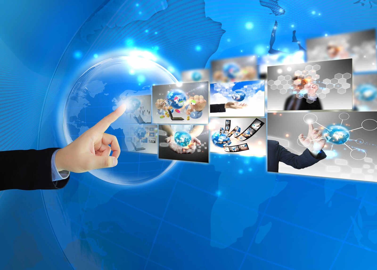 Conceptual image of choosing a content marketing agency, representing by various stock images of content types.