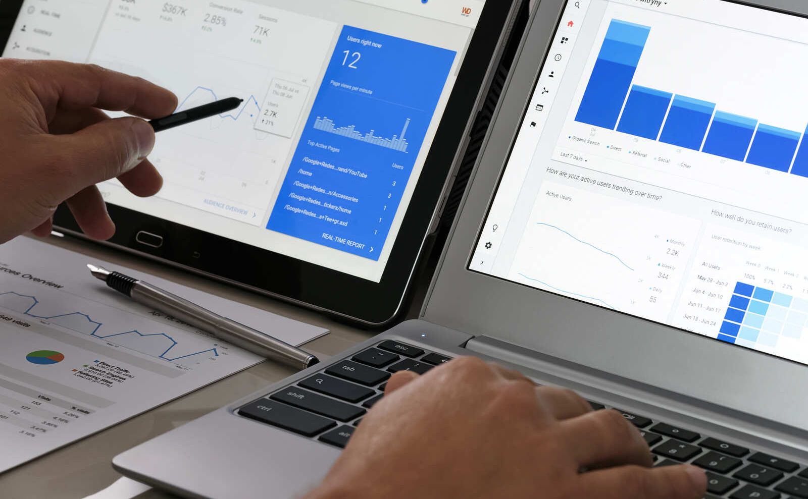 A user compares side-by-side views of Google Analytics SEO results showing traffic to their website.