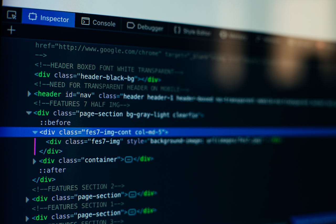 A computer screen showing many lines of HTML code developed for a website.