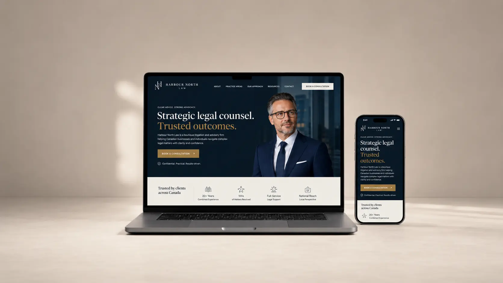 LawOnline law firm web design: custom Canadian law firm website shown across desktop and mobile devices