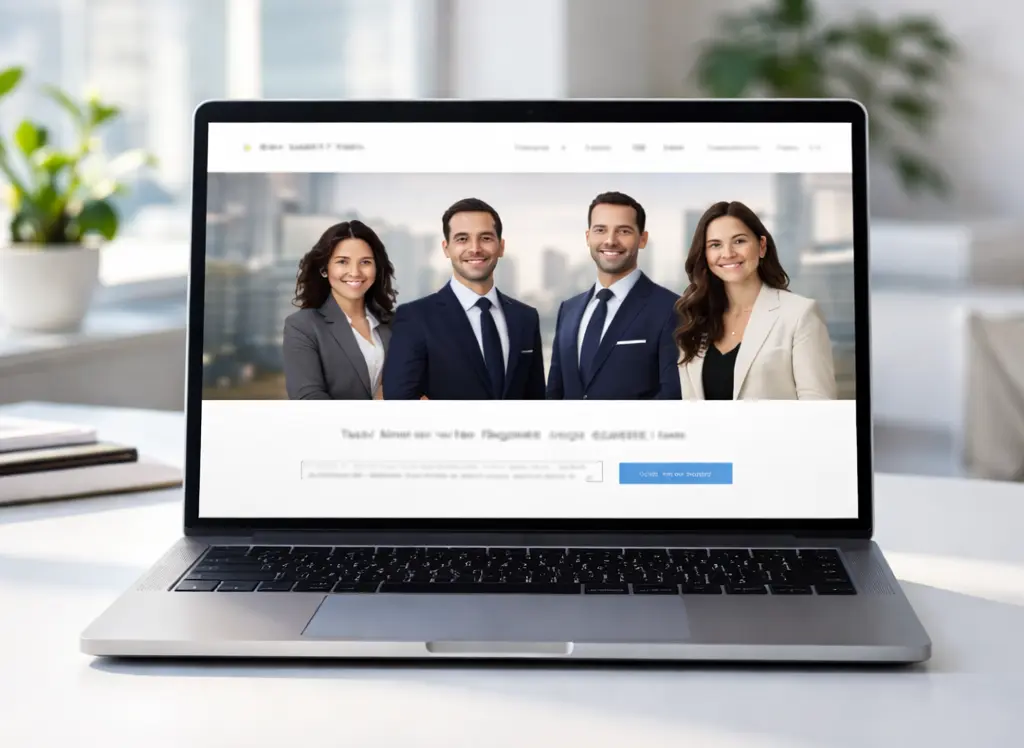 Law firm website on iMac display, modern bright studio