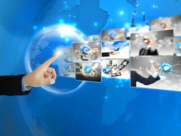 Conceptual image of choosing a content marketing agency, representing by various stock images of content types.